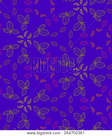 Hand Drawn Seamless Pattern With Leaves For Wallpaper, Greeting Card, Gift Box, Textile Printing. Ve