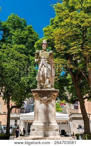 Statue Of Sergent Blandan On Sathonay Square In The City Centre Of Lyon, France