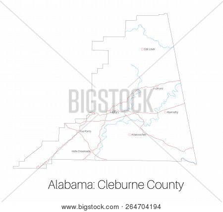 Detailed Map Of Cleburne County In Alabama, Usa