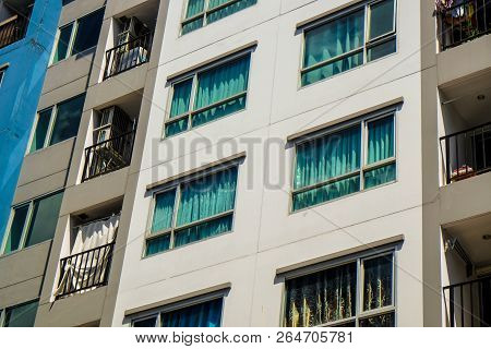 Modern Condominium Building Real Etate In City With Blue Sky