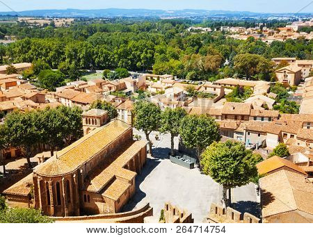 Aerial View Of St. Gimer Church In Carcassonne