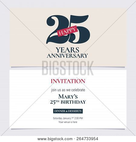 25 Years Anniversary Invitation Vector Illustration. Graphic Design Template