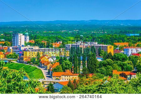 Aerial View At Colorful Cityscape On Karlovac (banija) Town In Central Croatia, Europe.