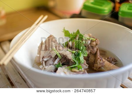 Boil Soup With Large Pork Bone In Thailand