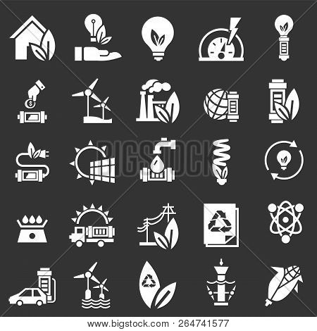 Energy Saving Icon Set. Simple Set Of Energy Saving Vector Icons For Web Design On Gray Background