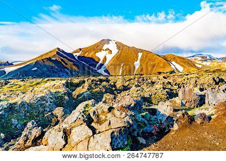 Beautiful View Of Mountain And Rocky Field At Landmannalaugar In Central Highlands Of Iceland