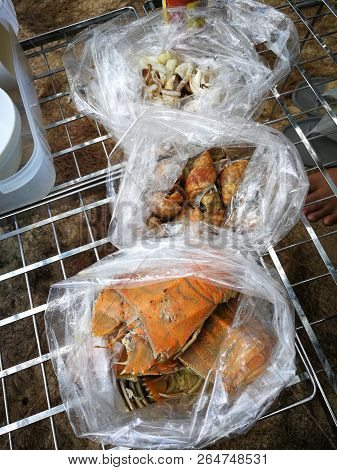 Stomatopods Seafood Barbecue On Beach