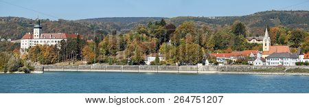 Panoramic View Of The Town Of Persenbeug With The Medieval Persenbeug Castle From The Opposite Bank 