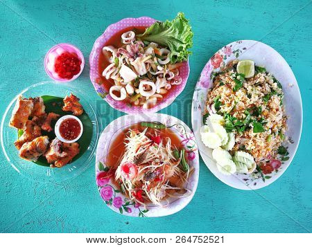 Favorite Seafood Of Thailand Street Food Menu On Beach