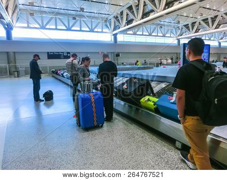 Miami, Usa - April 28, 2018: Travelers Inside Miami International Airport At Miami, Usa On April 28,