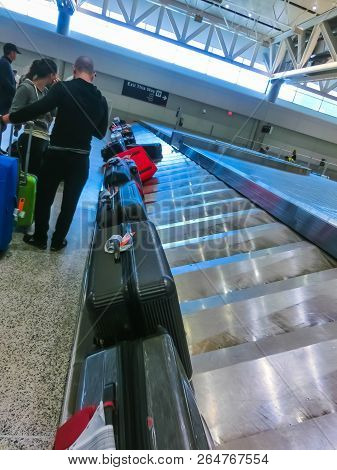 Miami, Usa - April 28, 2018: Travelers Inside Miami International Airport At Miami, Usa On April 28,