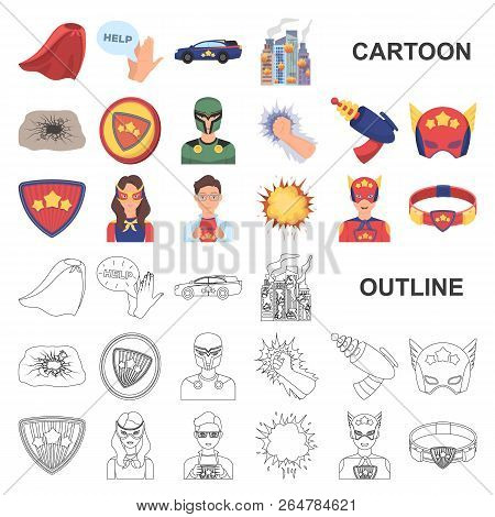 A Fantastic Superhero Cartoon Icons In Set Collection For Design. Superhero Equipment Vector Symbol 