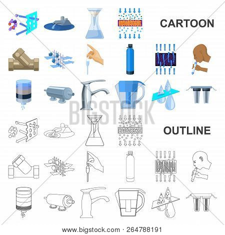 Water Filtration System Cartoon Icons In Set Collection For Design. Cleaning Equipment Vector Symbol
