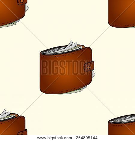 Mans Purse Full Of Money Seamless. Euro Income, Wealth. Raster Object On A Vintage Background
