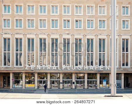 Berlin, Germany - October 21, 2018: Entrance To Former Tempelhof Airport, Called Zentralflughafen In