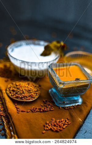 Herbal And Organic Home Remedy For Hair Fall I.e. Egg White Mixed With Curd And Fenugreek Seeeds In
