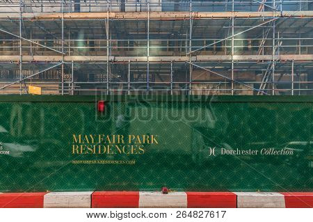 London October 2018. A View Of Construction Hoarding For Mayfair Residences Near Park Lane In London