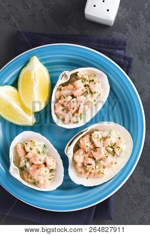 Fresh Homemade Chilean Salmon Ceviche With Lemon Juice, Onion, Garlic, Salt And Cilantro, Served On 