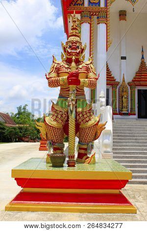 Sculpture Of Door Guard In Red Known As Vesavanna, The Guardian Of North Guarding The Entrance Of Th