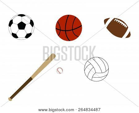 Sports Soccer Ball Basketball Football Volley Ball Bat Vector Ai