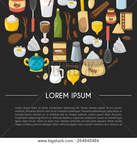 Vector Cartoon Illustration With Baking Ingredients. Cooking Ingredients Background. Vector Cartoon 