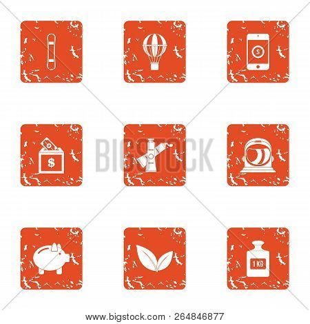 Refinance Icons Set. Grunge Set Of 9 Refinance Vector Icons For Web Isolated On White Background