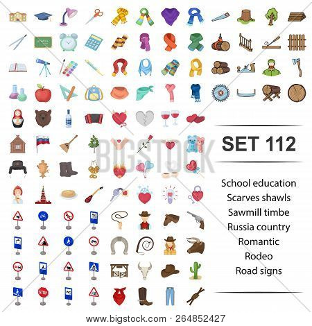Vector Illustration Of School, Education, Scarves, Shawls, Sawmill Timber Russia Country Romantic Ro