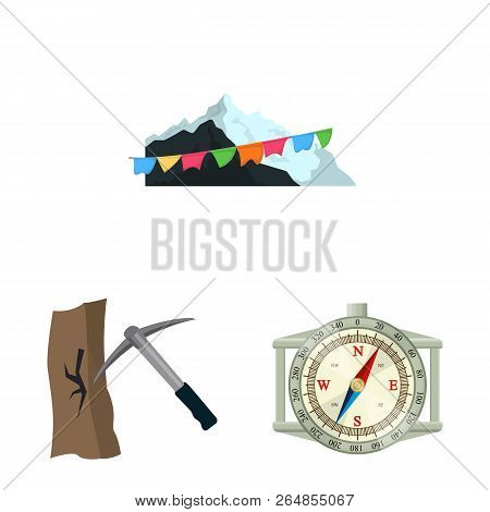 Vector Design Of Mountaineering And Peak Icon. Collection Of Mountaineering And Camp Stock Symbol Fo