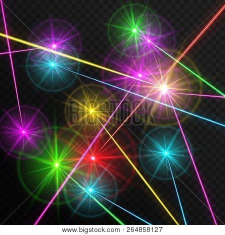 Vibrant Vector Illustration With Set Of Multi-colored Laser Beams On A Transparent Background