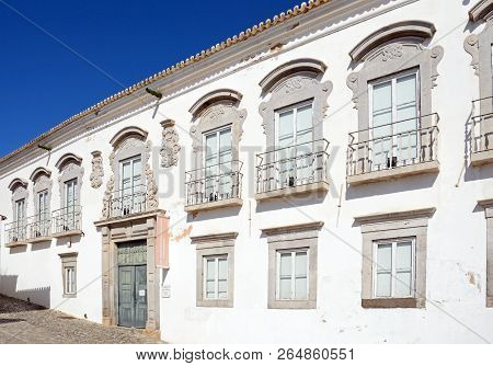 Tavira, Portugal - June 12, 2017 - View Of The Palacio De Galeria Museum Building Along Calcada Da G