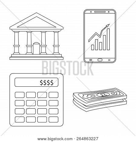 Isolated Object Of Bank And Money Symbol. Set Of Bank And Bill Stock Symbol For Web.