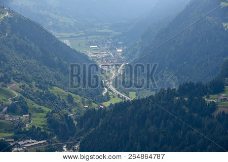 Vehicles Waiting In Line For Entering Gotthard Tunnel On Switzerland