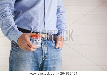 Male Donor Donates Sperm In The Laboratory. Medicine Concept. Sperm Bank