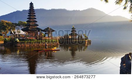 Pura Ulun Danau Bratan, Hindu Temple Located In Lake Bedugul, Bali, Indonesia.