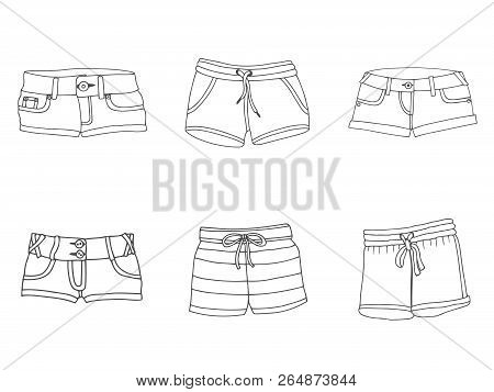 Fashion Technical Sketch Of Woman Denim Shorts In  Graphic