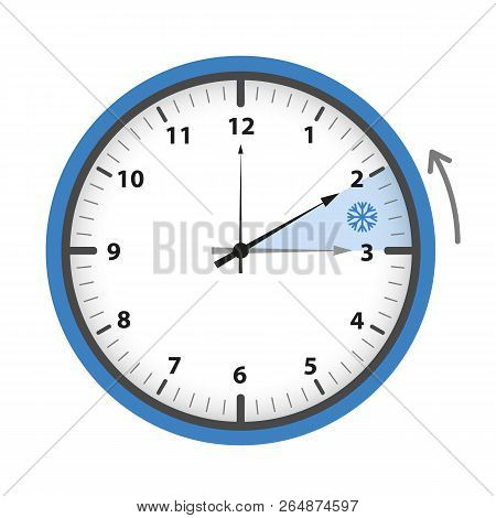 Switch To Winter Time Concept Blue Clock Vector Illustration Eps10
