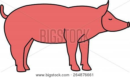 Hand Drawn Vector Art Of Pink Silhouette Pig. Chinese Zodiac Sign Of Pig, Happy New Year2019 Of The 