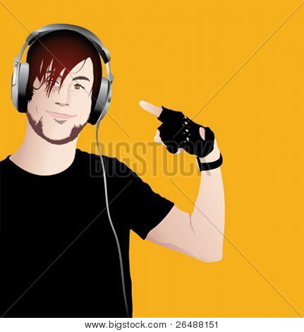 Kulaklık ile mutlu delikanlı vektör çizim