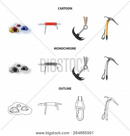 Vector Design Of Mountaineering And Peak Icon. Set Of Mountaineering And Camp Vector Icon For Stock.