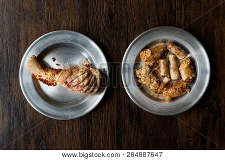 Turkish Food Minced Meat And Rice Stuffed Tripe Sirdan / Shirdan Dolma And Mumbar Dolmasi