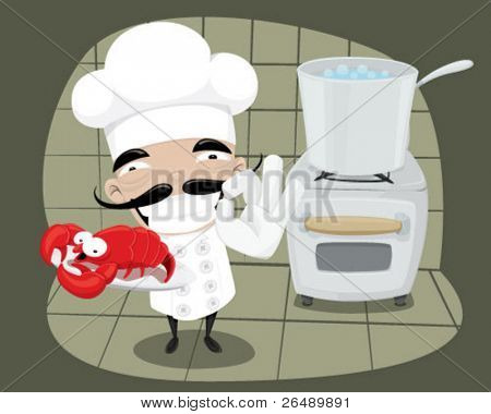 Chef cocinar una langosta.