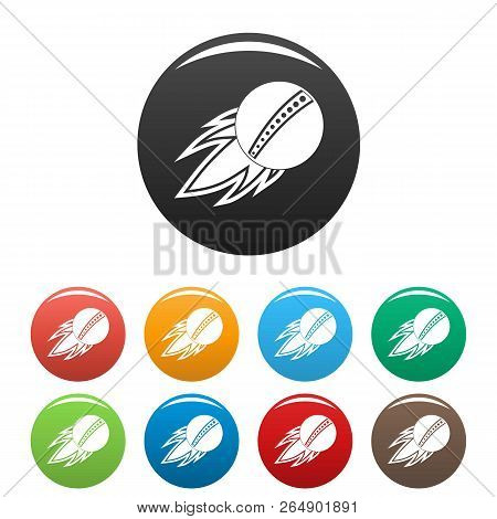 Cricket Fire Ball Icons Set 9 Color Vector Isolated On White For Any Design