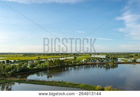 The Beauty Of The Fields And Fish Ponds In The Countryside.