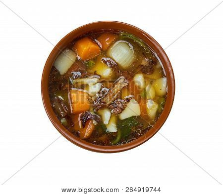 Mushroom Yushka Soup - Ukrainian Traditional Broth, Close Up