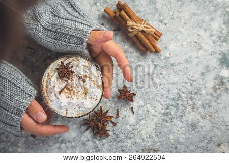 Hands Holding Cup Of Chai Latte, Toned