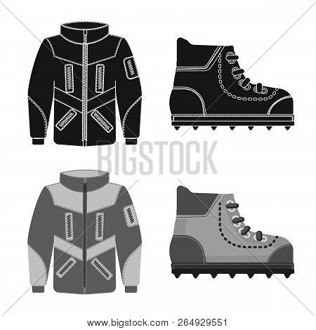 Vector Illustration Of Mountaineering And Peak Symbol. Set Of Mountaineering And Camp Stock Symbol F
