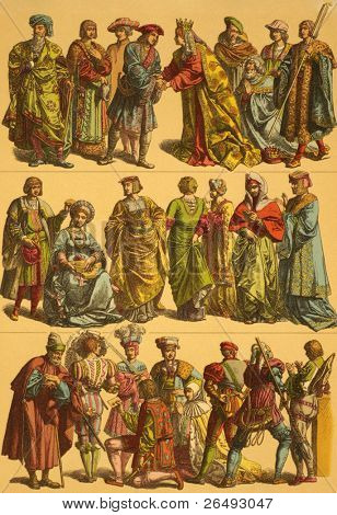 16. yüzyıl Hollanda kostümleri. İşlemeli Fr.Hottenroth ve yayınlanan Trachten, Haus, Feld u tarafından