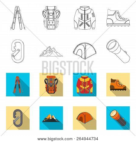 Vector Design Of Mountaineering And Peak Symbol. Collection Of Mountaineering And Camp Vector Icon F