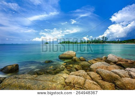 Wonderful Beach And Blue Sky At Bintan Island Indonesia