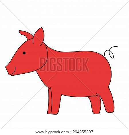 Sign Pig. Isolated Red Silhouette Pig On White Background. Vector Illustration.